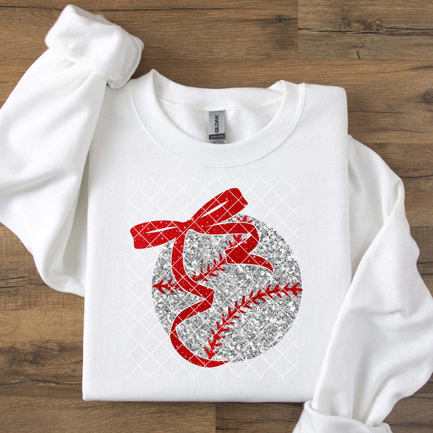 Faux Glitter Baseball With Bow DTF Transfer