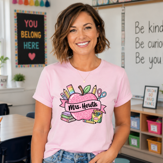 Personalized Teacher Pink Animal Print Apple DTF Transfer
