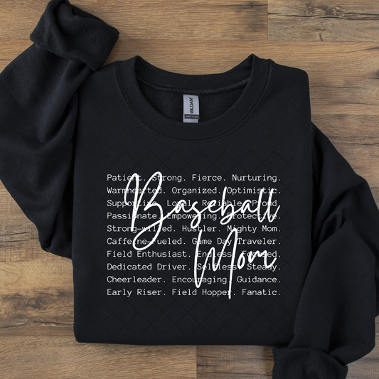 Baseball Mom Script Black or White DTF Transfer