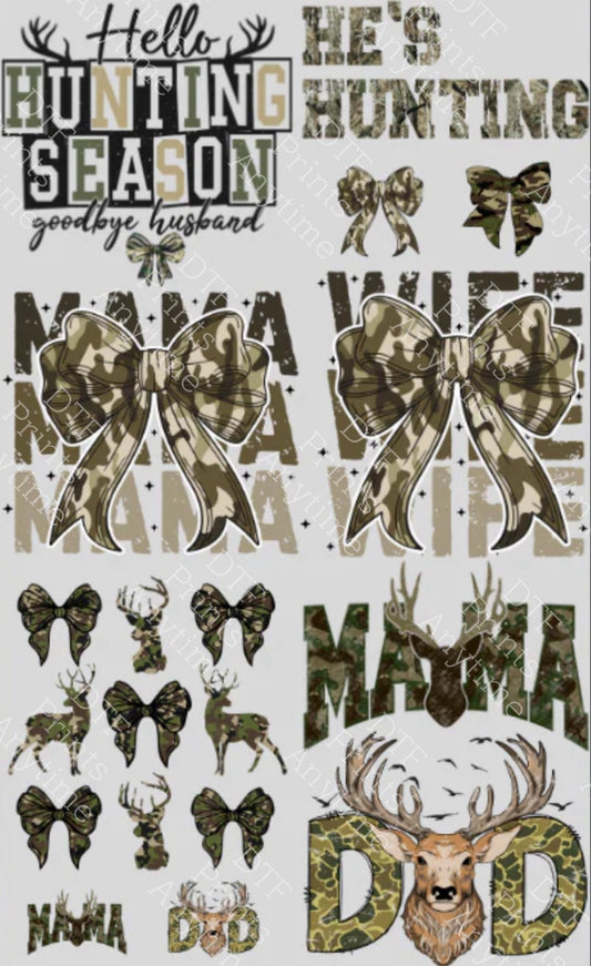 Pre-Made Hunting DTF Gang Sheet, 7 Adult 4 pocket size designs 22x36