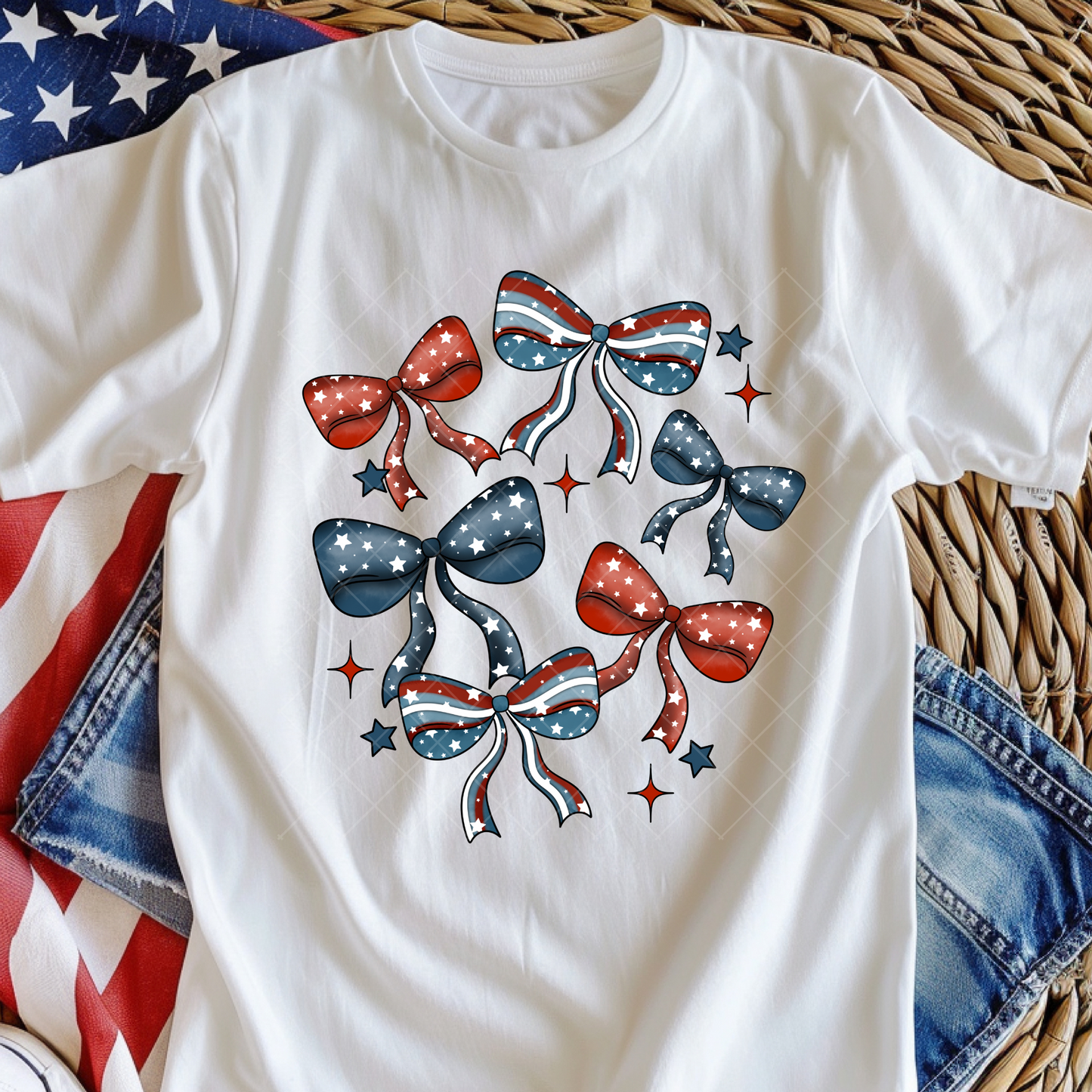 American, Red, White, and Blue Bows DTF Transfer