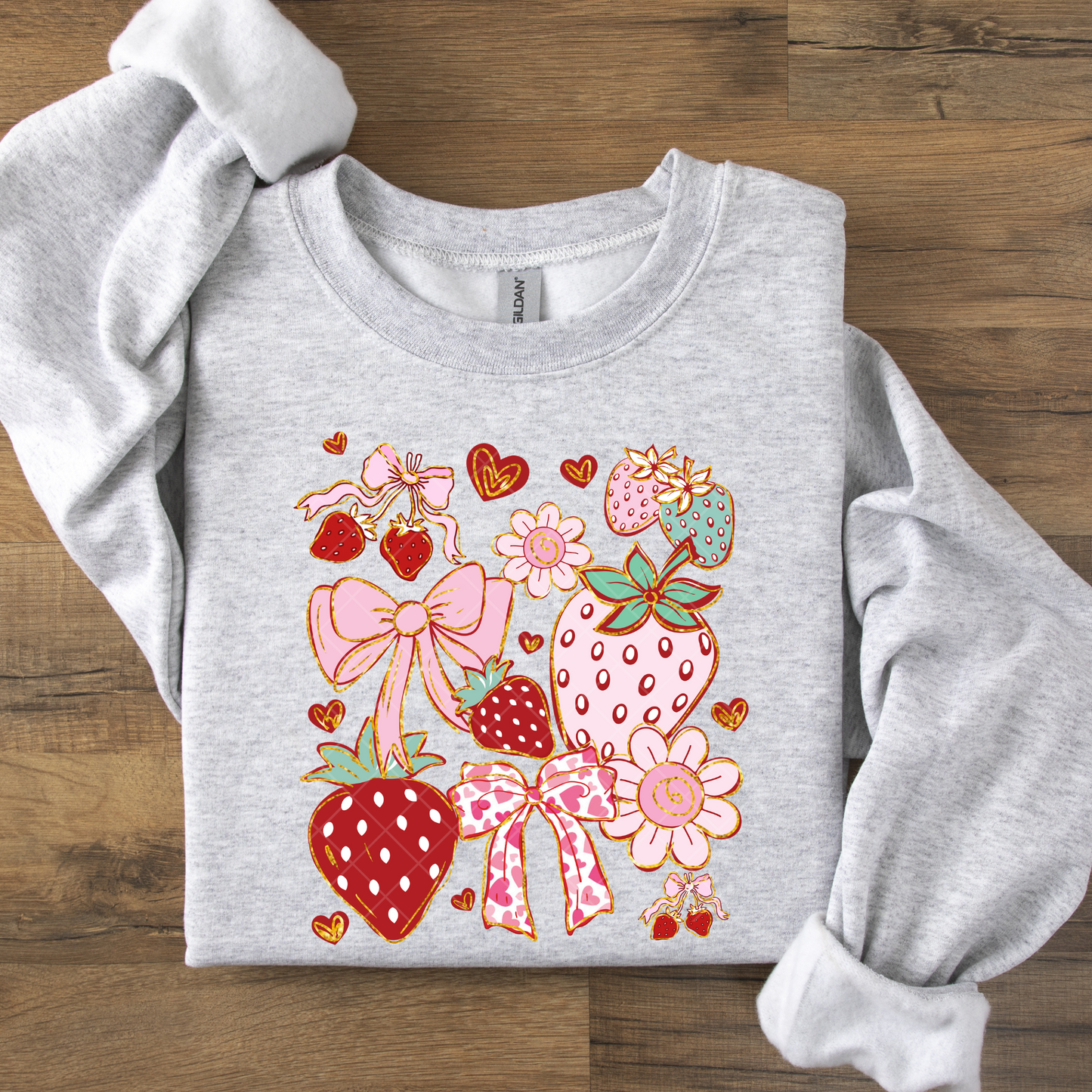 Cute Pink Strawberries and Bows  DTF Transfer