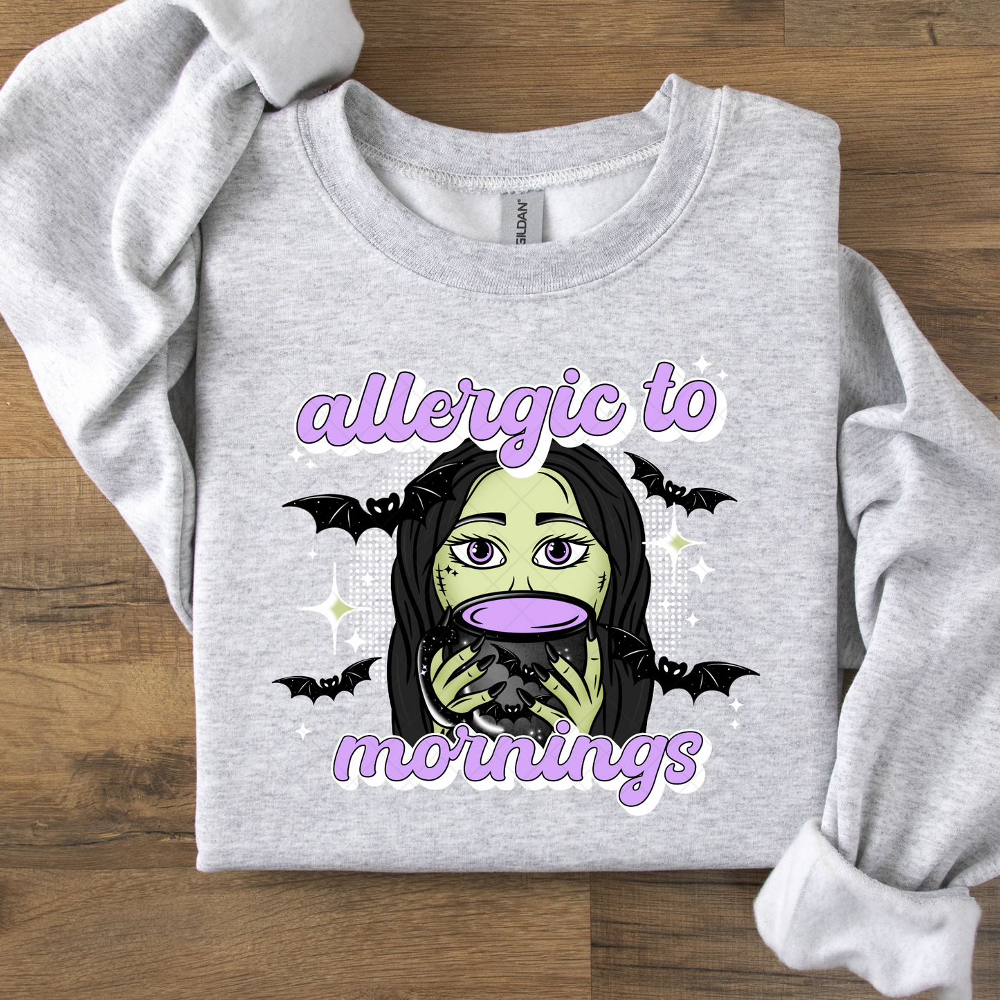 Allergic to Mornings Black or White Spooky DTF Transfer