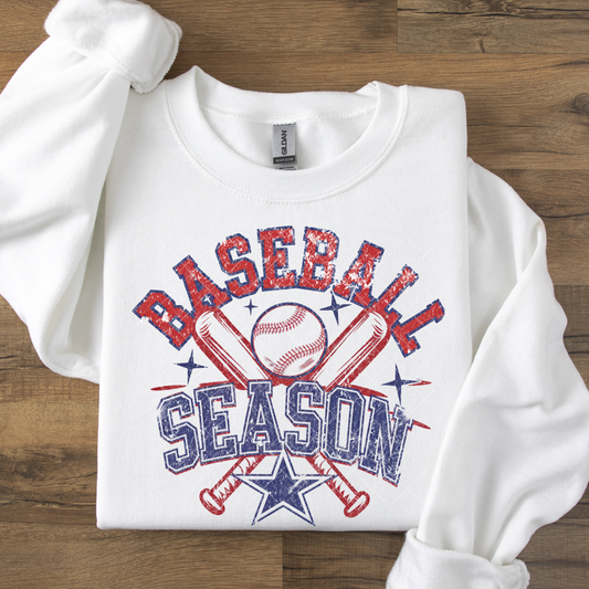 Baseball Season Distressed Red and Blue DTF Transfer