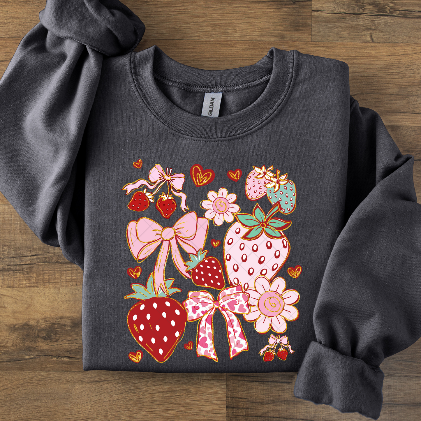 Cute Pink Strawberries and Bows  DTF Transfer