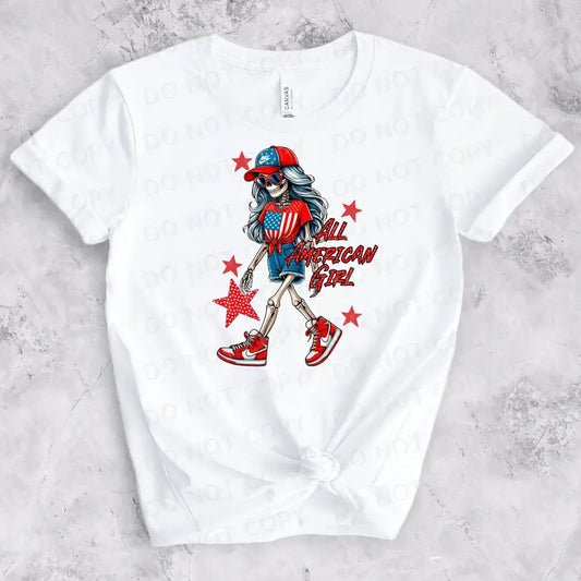 All American Girl Skeleton Dtf Transfers Clear Film Prints Ready To Press Heat Transfer Direct