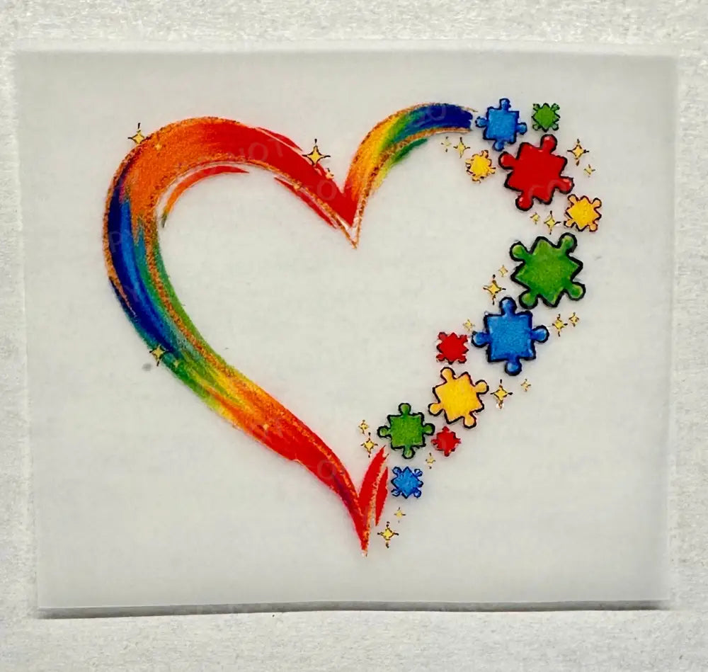 Autism Awareness Rainbow Heart Puzzle Pieces Dtf Transfers Clear Film Print Ready To Press Heat