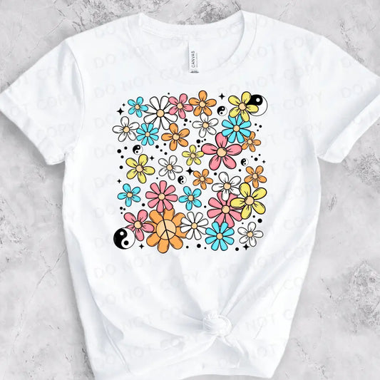 Bright Flowers Yin Yang Dtf Transfers Ready To Press Clear Film Print Heat Transfer Direct Shirt