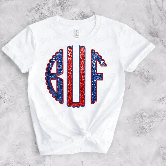 Buf Monogram Glitter Sparkle Faux Sequins Embroidery Dtf Transfers Ready To Press Heat Transfer