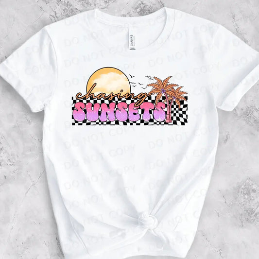 Chasing Sunsets Dtf Transfers Clear Film Ready To Press Heat Transfer Direct Print Palm Tree Black