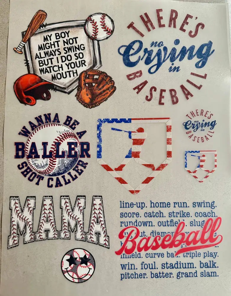 Pre-Made Baseball Gang Sheet 22X36 With 5 Adult 1 Youth 4 Pocket Size Designs Mama Dtf Clear Film