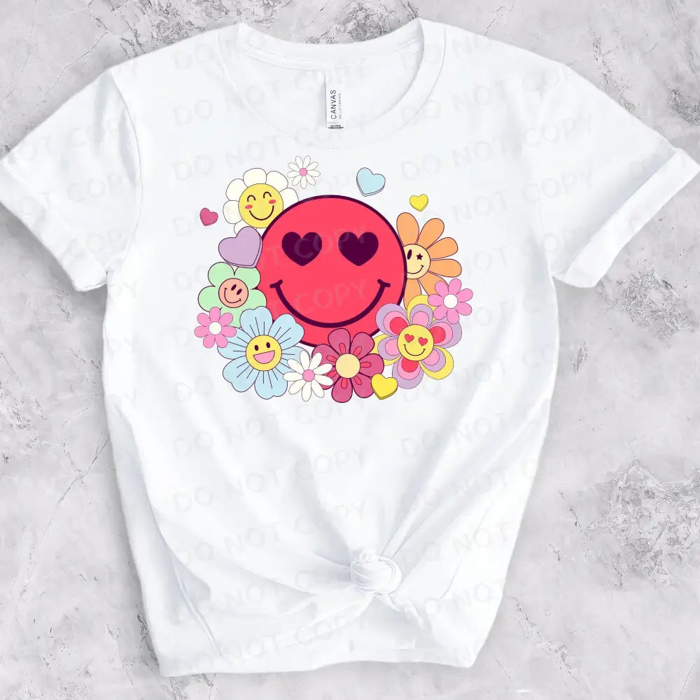 Smiley Flowers Hearts Valentine Dtf Transfers Ready To Press Heat Transfer Direct Film Print